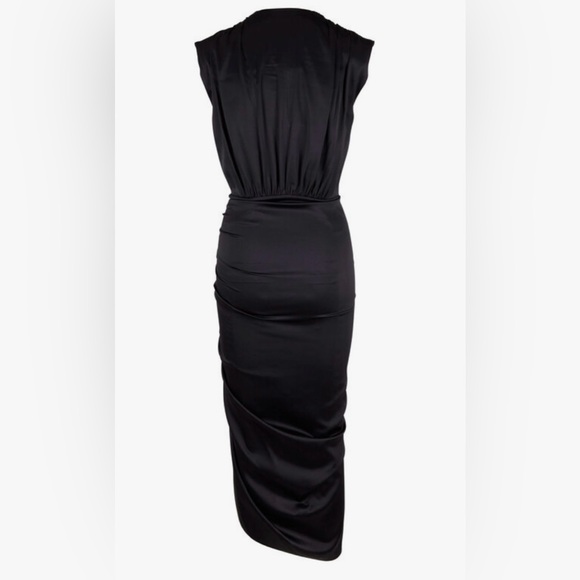Veronica Beard Casela Black Silk Sleeveless Ruched Dress - Picture 2 of 6